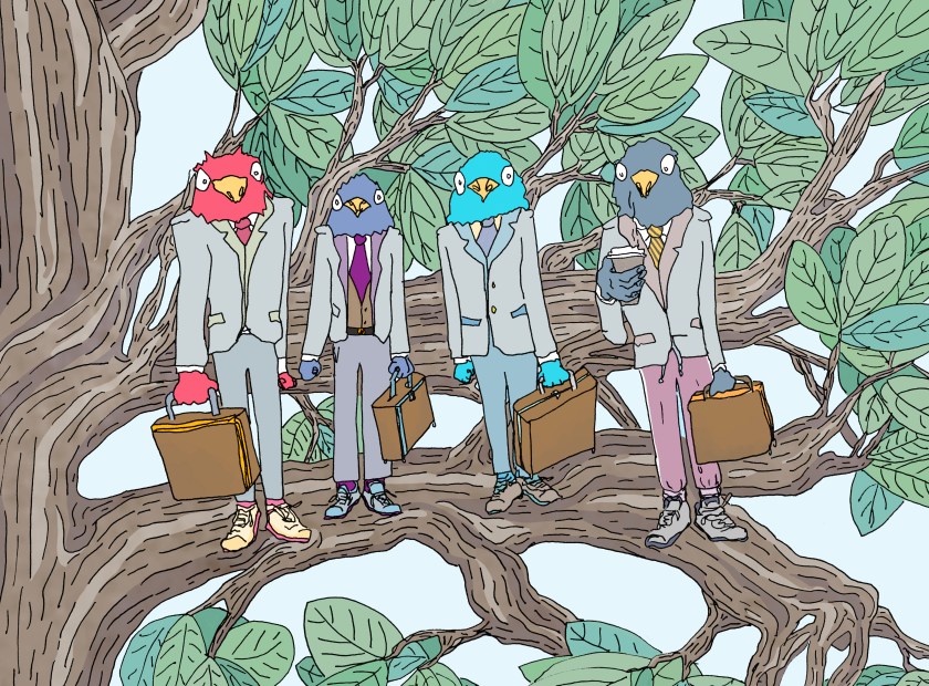 Title: "Business Birds (Yea... Birds who are into 'Business'...)" by Zoe Phillips & Blake Peterson (2011) Media: Giclée Print Dimensions: 17.7 x 24 inches Edition Info: 10